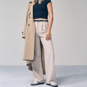 Abercrombie & Fitch Beige High-Waist Wide-Leg Trousers